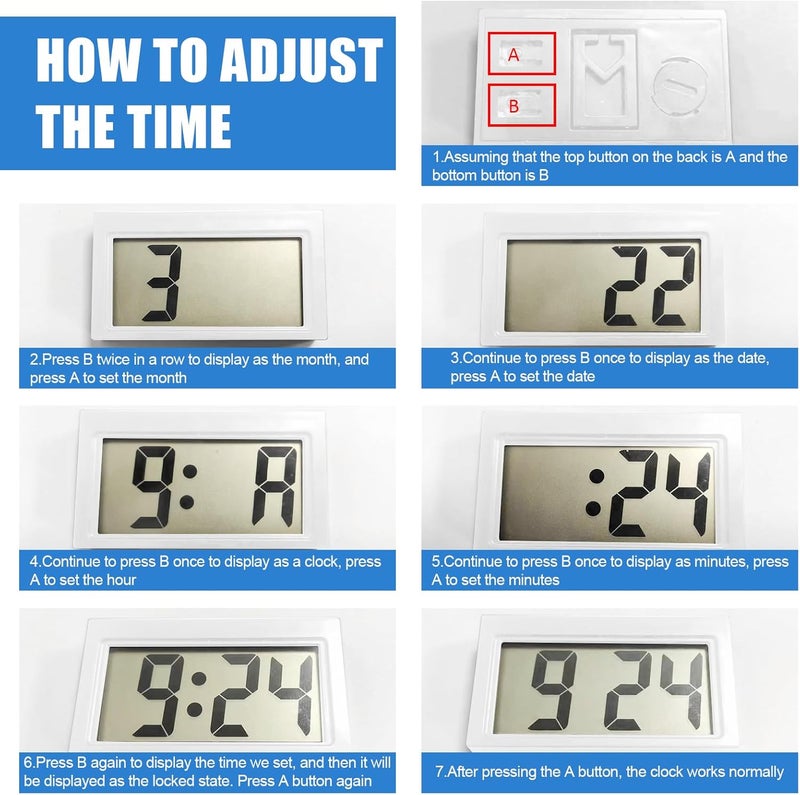 Shudyear 2 Pcs Mini Digital Clock Small Magnetic Clocks Car Dashboard Stick on Clocks' Self Adhesive Bracket Digital Clock Battery Operated Automotive Stick On Watch for Air Vent (White 2) - Image 5